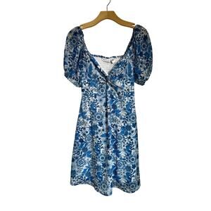 Sincerely Jules Blue Floral Puff Sleeve Mini Dress Cottagecore Spring S